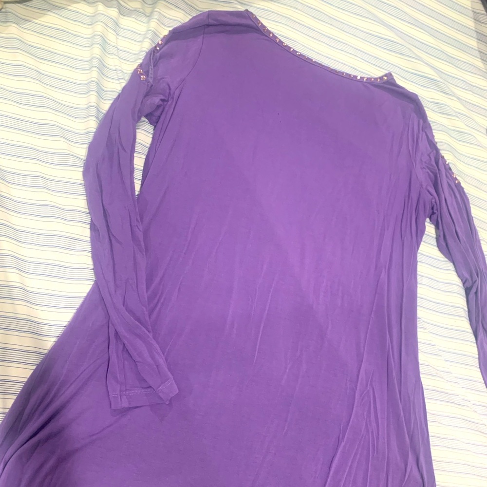 Diane Gilman Purple diamond studded neckline and arm hole dress